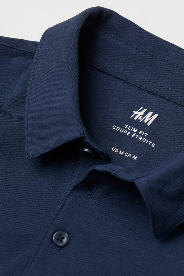 H&M Poloshirt Slim Fit Marineblau