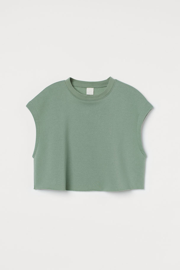 H&M Cropped Sweatshirt Salbeigrün