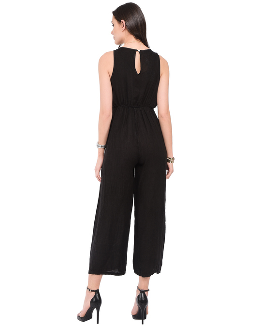 Le Jardin du Lin Fake Heart-cache Jumpsuit With Back Opening And Pockets