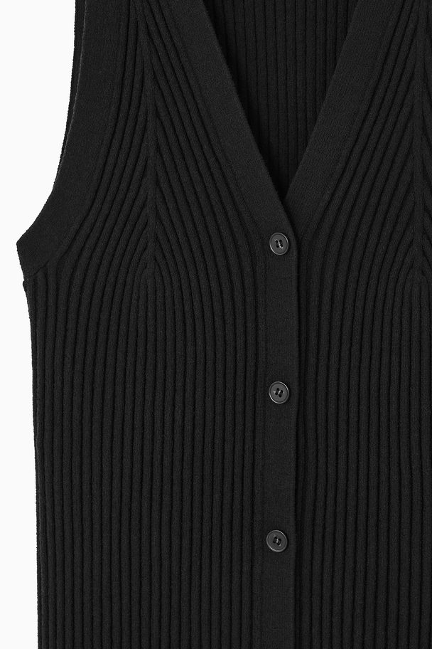 COS Rib-knit V-neck Waistcoat Black