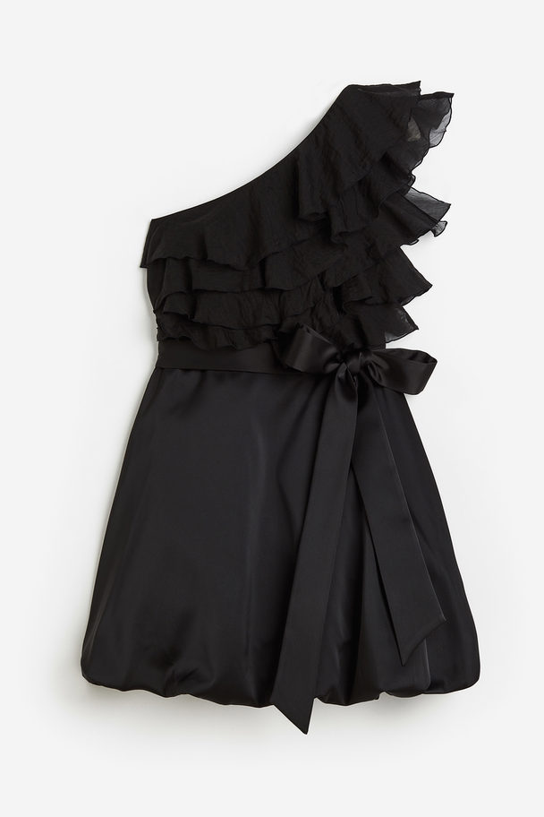 H&M One Shoulder-kjole Med Flæse Sort