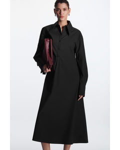 Relaxed-fit Midi Shirt Dress Black