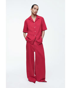 Wide-leg Drawstring Denim Trousers Red