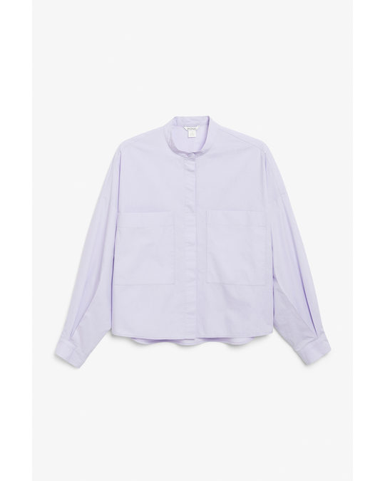 Monki Boxy Grandad Collar Shirt Lavender