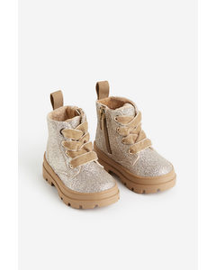 Warm-lined Lace-up Boots Beige/gold-coloured