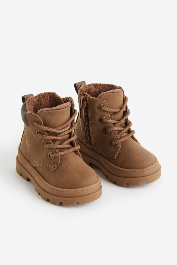 H&M Warm-lined Lace-up Boots Brown