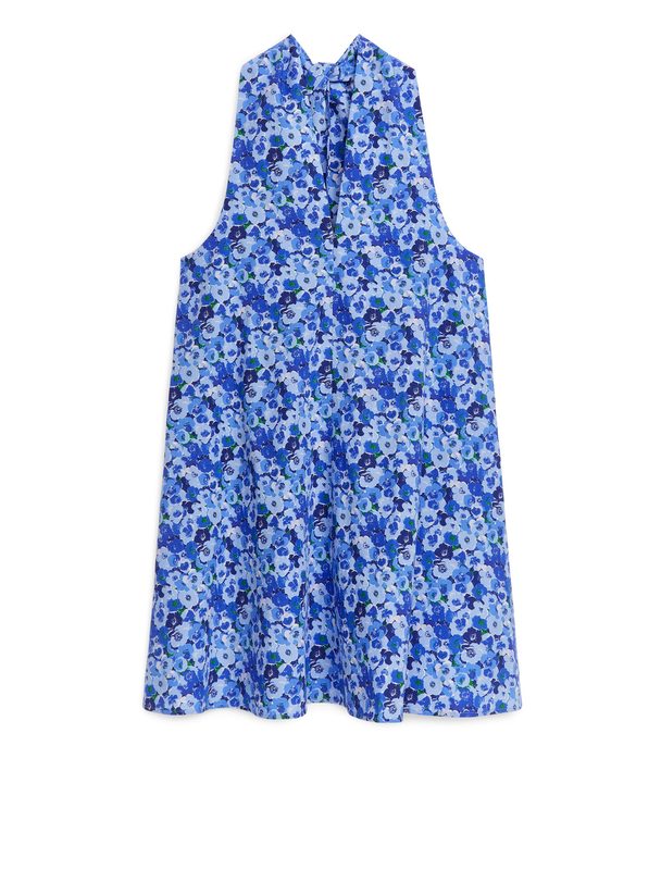 ARKET Popeline-Kleid mit Blumenmuster Blau