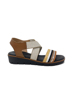 Morgana, Wedge Sandals In Leather With Elastic Band And Multi-colored Raffia