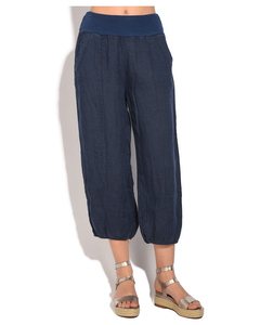 Fluid Straight Cut Cropped Trouser With Pockets And Elastic Waistband
