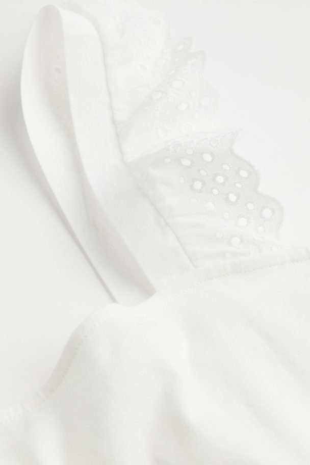 H&M Flounce-trimmed Cotton Top White