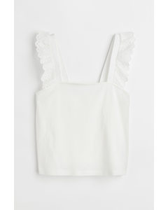 Flounce-trimmed Cotton Top White
