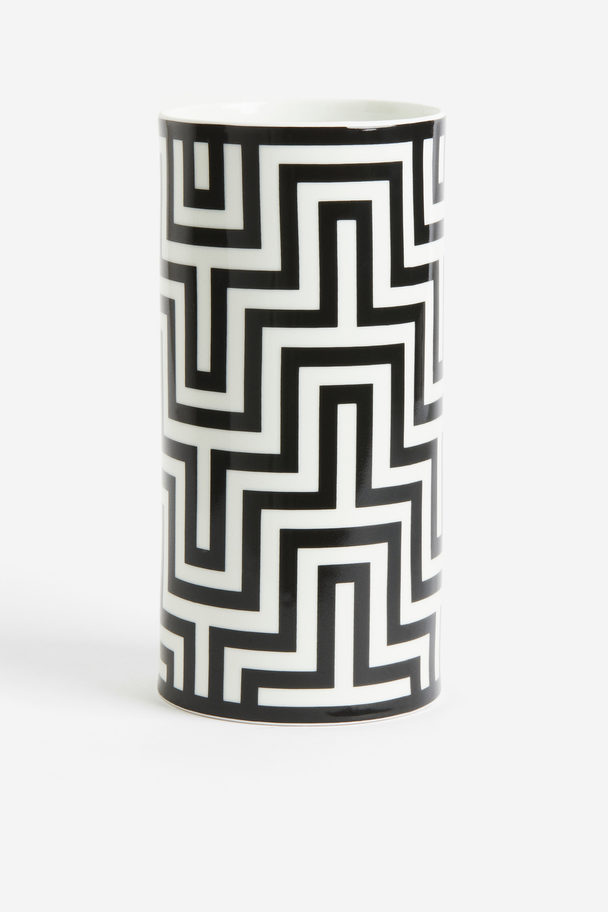 H&M HOME Vase I Porcelæn Med Grafisk Mønster Hvid/sort
