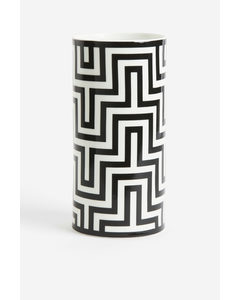 Vase I Porcelæn Med Grafisk Mønster Hvid/sort
