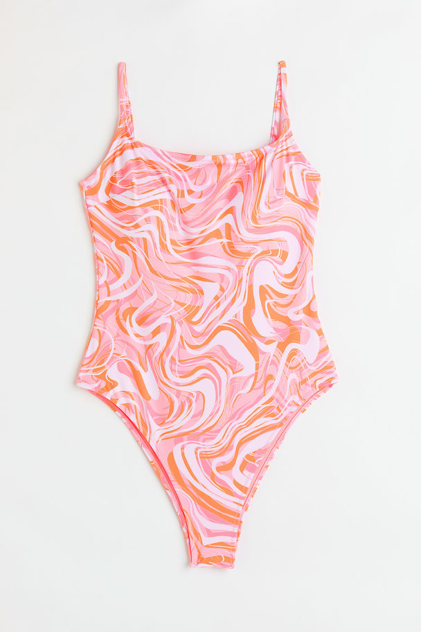 H&M High Leg Swimsuit Light Pink/patterned