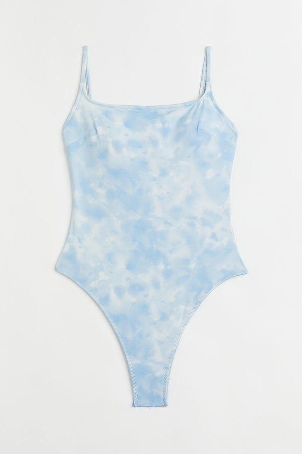 H&M High Leg Swimsuit Light Blue/batik-patterned