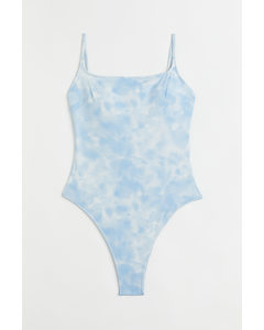 High Leg Swimsuit Light Blue/batik-patterned