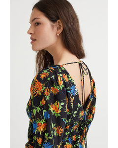 V-neck Dress Black/floral