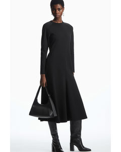Flared-hem Jersey Midi Dress Black