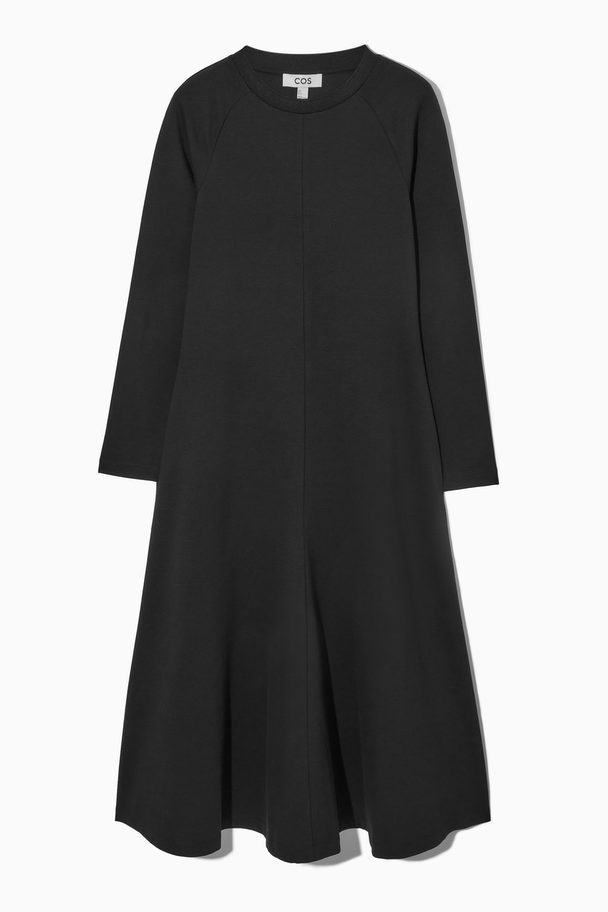 COS Flared-hem Jersey Midi Dress Black