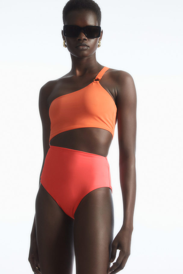 COS Asymmetric One-shoulder Swimsuit Orange / Coral