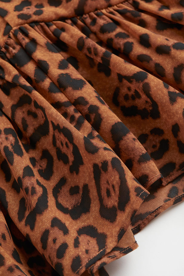 H&M V-neck Peplum Blouse Brown/jaguar-patterned