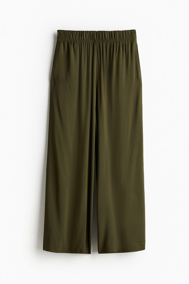 H&M Cropped Pull-on Broek Donker Kakigroen