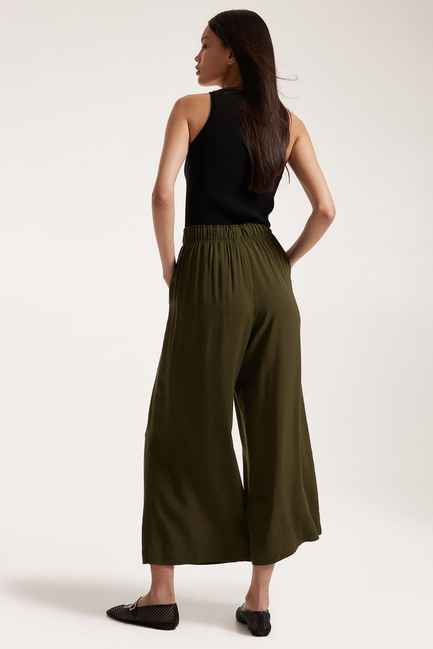 H&M Cropped Pull-on Broek Donker Kakigroen