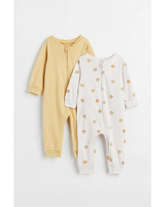 2-pack Zip-up Pyjamas Yellow/tigers