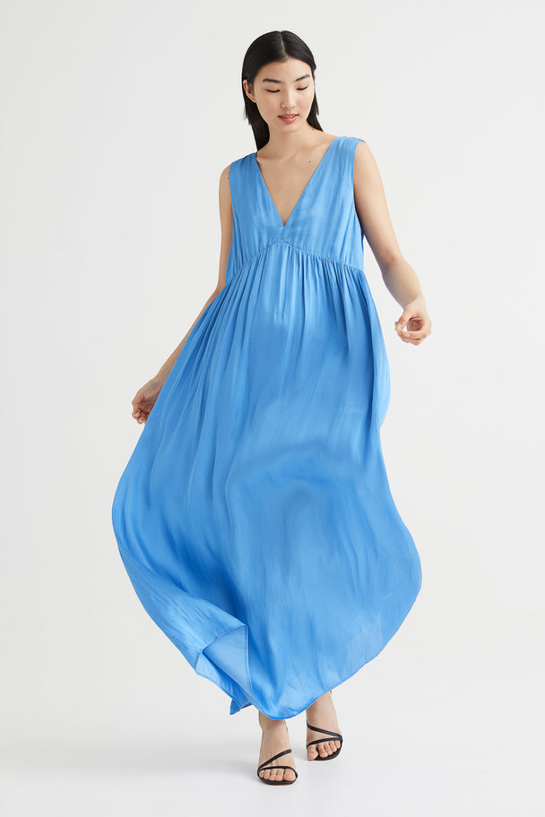 H&M Long V-neck Dress Blue