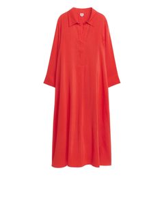 Long Linen Blend Dress Tomato Red