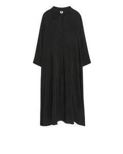 Long Linen Blend Dress Black