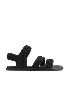 Braided Cotton And Leather Sandals Black