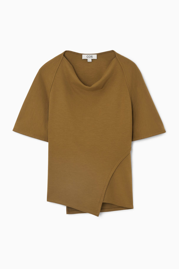 COS Asymmetric Cowl-neck T-shirt Dark Khaki