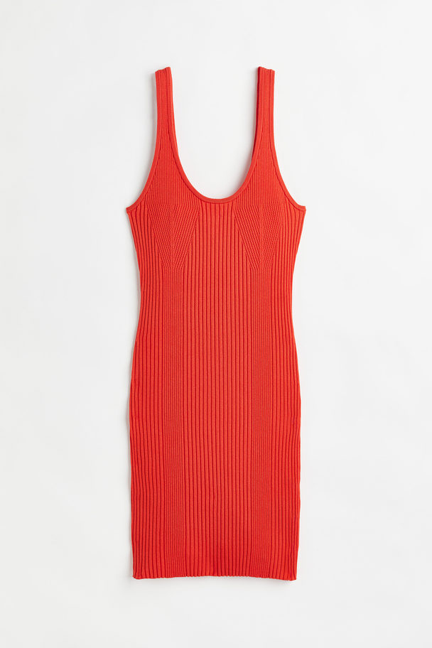 H&M Ribbestrikket Bodycon-kjole Klarrød