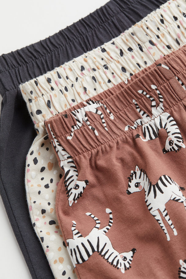 H&M 3-pack Jersey Shorts Brown/zebras