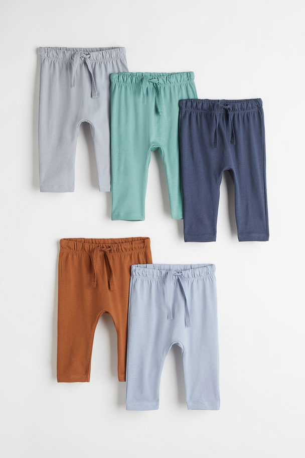 H&M 5-pack Cotton Jersey Joggers Grey/turquoise