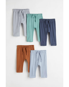5-pack Cotton Jersey Joggers Grey/turquoise