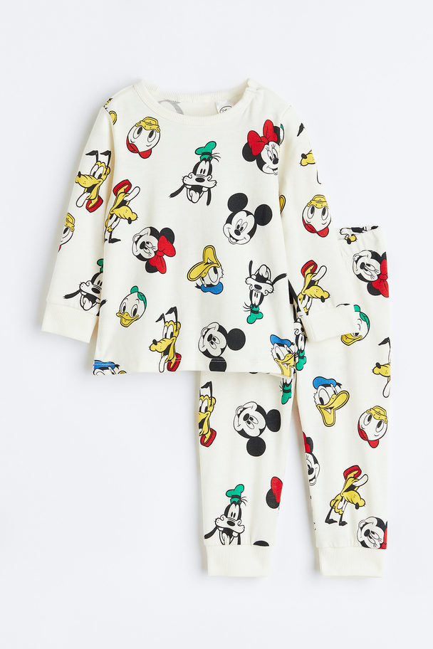 H&M Katoenen Pyjama Met Print Gebroken Wit/donald Duck