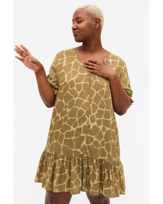 Monki Brown Mini Flounce Dress Giraff Pattern
