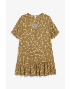 Brown Mini Flounce Dress Giraff Pattern