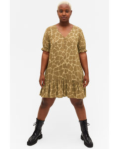 Brown Mini Flounce Dress Giraff Pattern