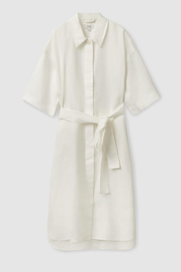 COS Belted Linen Shirt Dress White