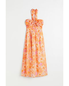 Lång Halterneck-klänning Orange/blommig