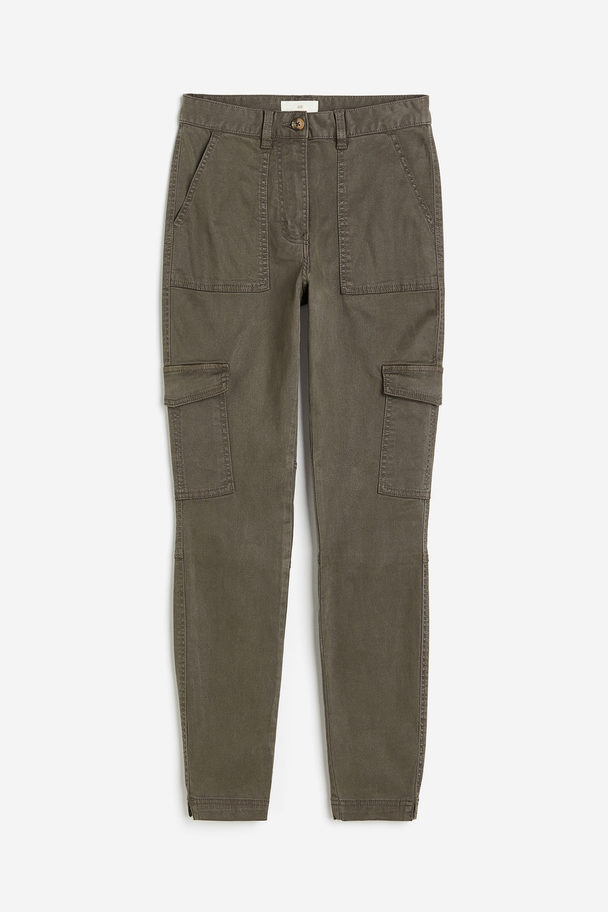 H&M Twill Cargo Trousers Dark Khaki Green