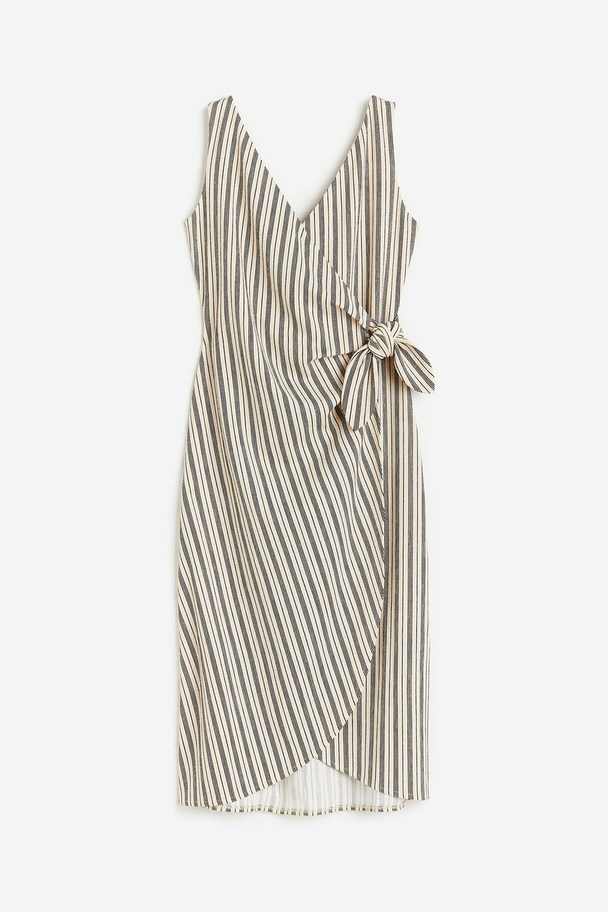 H&M V-neck Wrap Dress Light Beige/striped