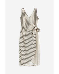 V-neck Wrap Dress Light Beige/striped