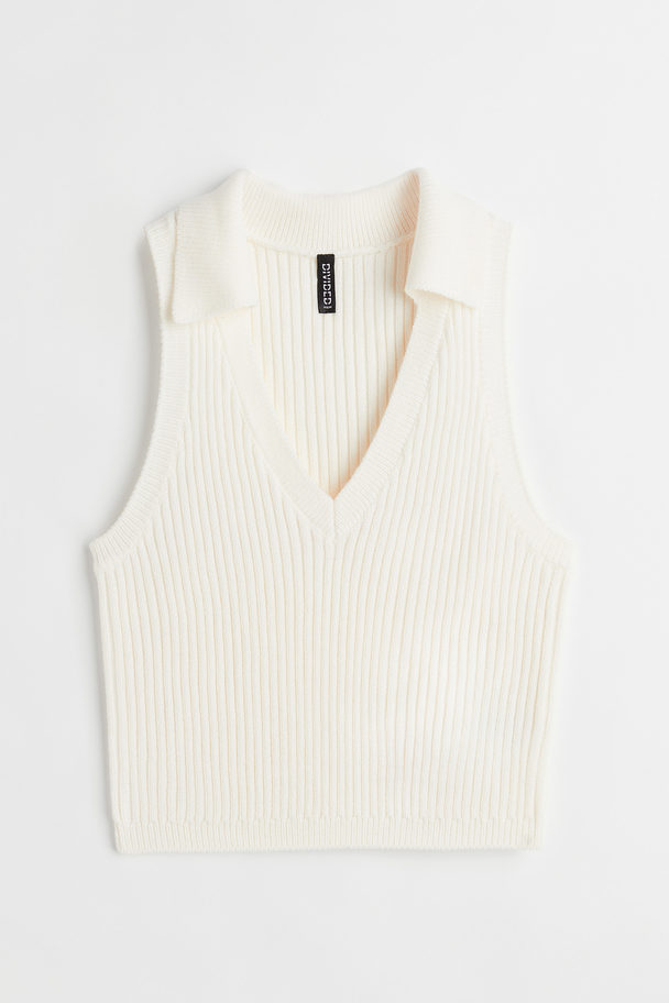 H&M Knitted Collared Sweater Vest Cream