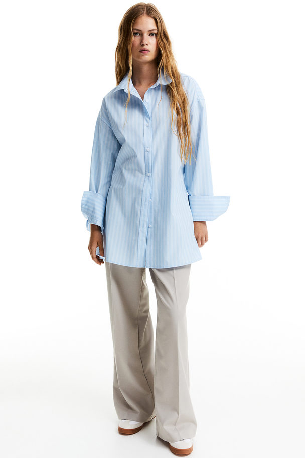 H&M Open-backed Poplin Shirt Light Blue/striped