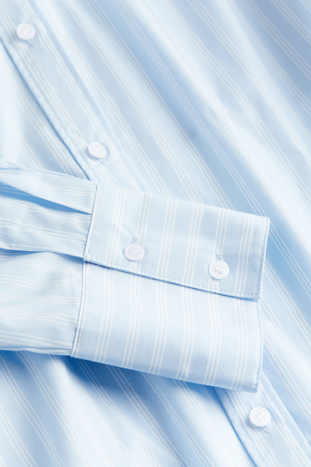 H&M Open-backed Poplin Shirt Light Blue/striped