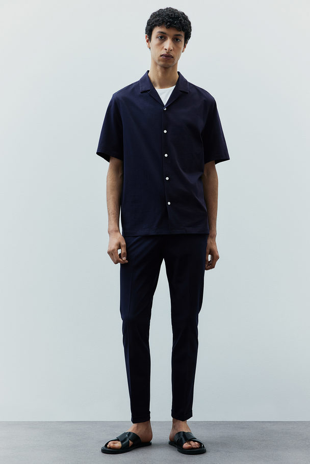 H&M Regular Fit Pima Cotton Resort Shirt Navy Blue